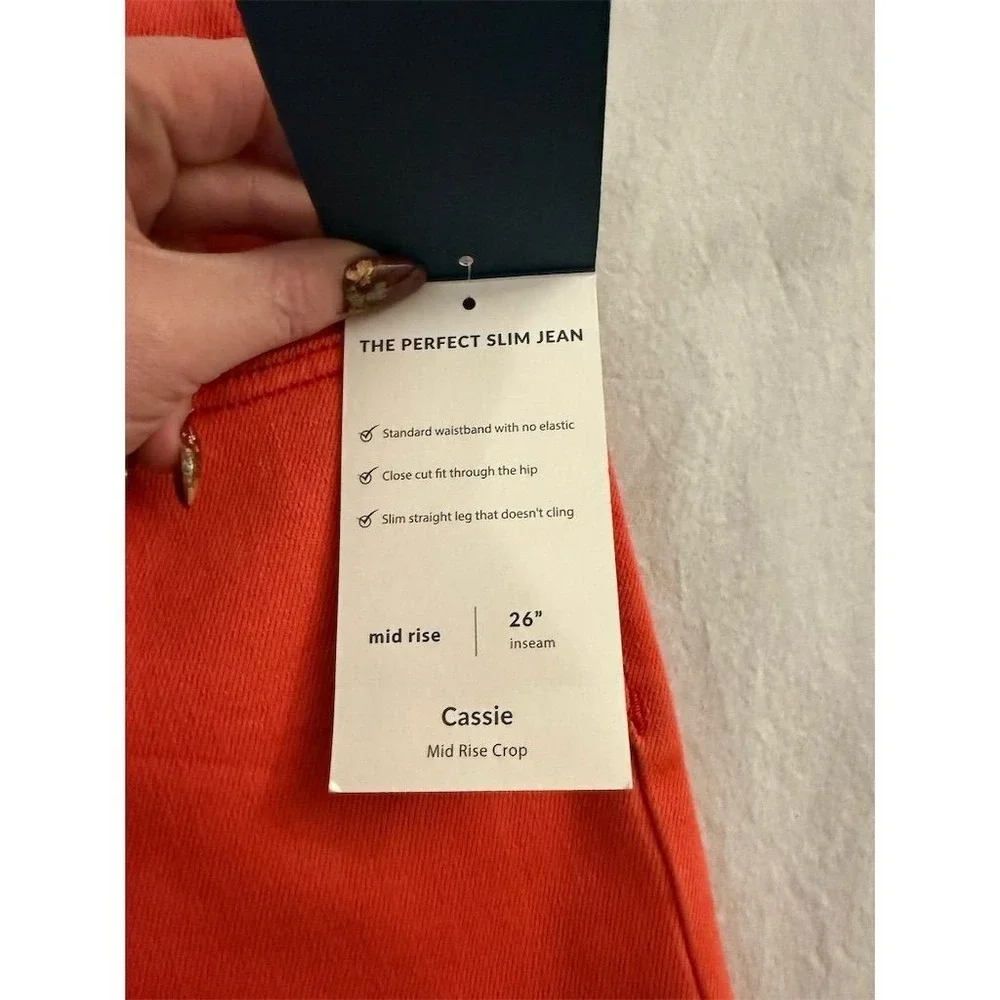 JAG Cassie Mid Rise Crop Slim Straight Leg Jeans Salsa Red Orange 10 J2943GDS676